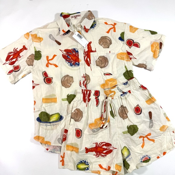 New Petal & Pup Bailey Rose Hampton Short Set Ivory Bon Appetit - Picture 2 of 11